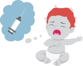 little baby crying thinking of syringe gray color