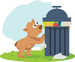 little bear looking for food in trash can clipart