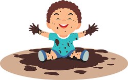 little cute boy enjoying playing in mud clipart