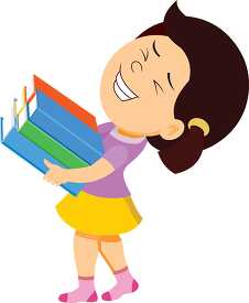 little girl carring heavy books clipart