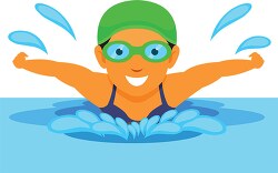 little girl swimming in pool summer clipart