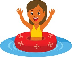 little girl swimming in pool with tube summer clipart