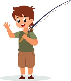 little kid boy standing with fishing rod clipart