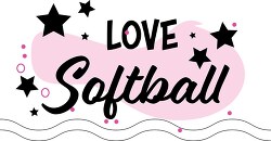 love softball text logo with stars clipart