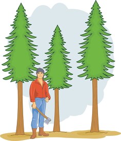 lumberjack with axe with trees