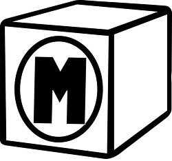 M alphabet block black white clipart