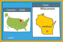 madison wisconsin state us map with capital