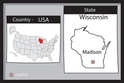 madison wisconsin state us map with capital bw gray