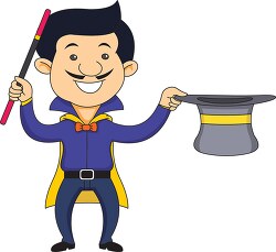 magician holding hat with wand clipart