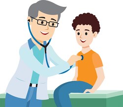 male doctor listening to teenage boy lungs clipart