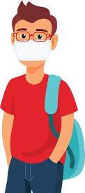 male high school student with bagpack wearing mask