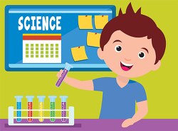 male student holding test tube in science class clipart