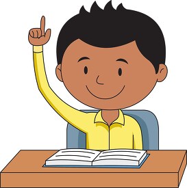 male student raising hand front side pose clipart