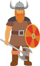 male viking warrior holding axe and shield graphic clipart image