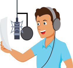 male voice over artist speaking into microphone clipart
