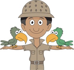 male zookeeper with birds clipart