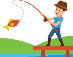 man catching fish with rod clipart