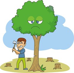 man cutting angry tree clipart