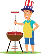 man grilling food on barbecue in backyard fourth of july clipart