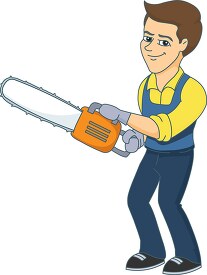 man holding an electric chainsaw2020A