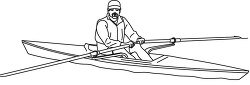 man holding oars in row boat bw outline clipart