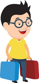 man holding travelling bags and smiling travelling clipart