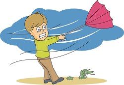 man holding umbrella blowing away in wind
