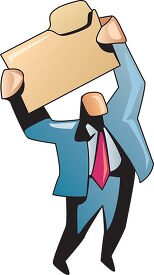 man in a suit holding a business file over his head