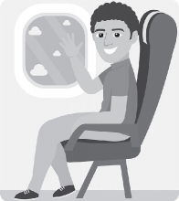 man on plane sitting on chair travelling summer travel gray clip