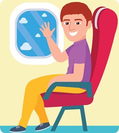 man on plane sitting seat near window travel clipart