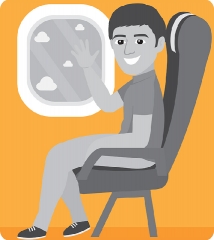 man on plane sitting seat near window travel gray clipart
