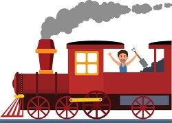 man on steam locomotive with showel for coal train clipart