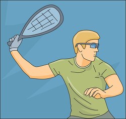 man playing racquetball blue background