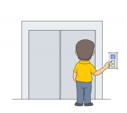 man pressing an elevator button