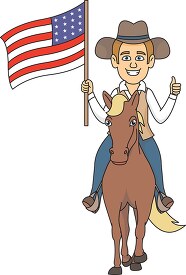 man riding horse holding an american flag clipart