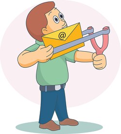 man sending email via slingshot clipart