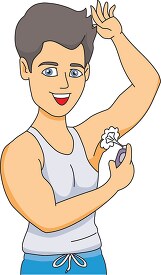 man spraying deodorant under arms
