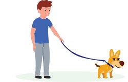man walking his dog on leash clipart