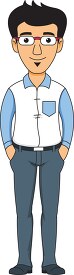 man wearing glasses standing hands in pockets clipart