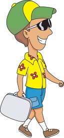 man wearing sunglasses on vacation carry suitcase clipart