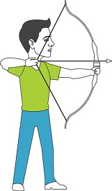 man with bow and arrow archery sports black white outline clipar