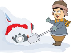 man with shovel removing snow from red car clipart