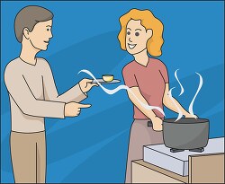 man woman cooking in kitchen