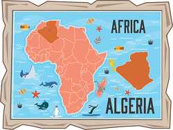 map of algeria with ocean animals africa continent clipart