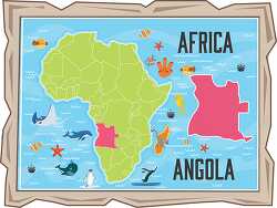 map of angola with ocean animals africa continent clipart