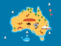 map of australia with animals and landmarks clipart