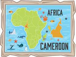 map of cameroon with ocean animals africa continent clipart