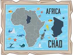 map of chad with ocean animals africa continent clipart