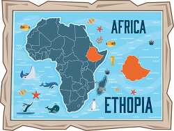 map of ethiopia with ocean animals africa continent clipart