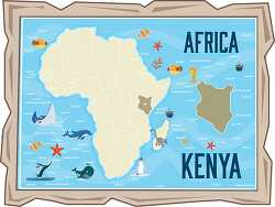 map of kenya with ocean animals africa continent clipart